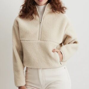 madewell faux shearling half zip pullover